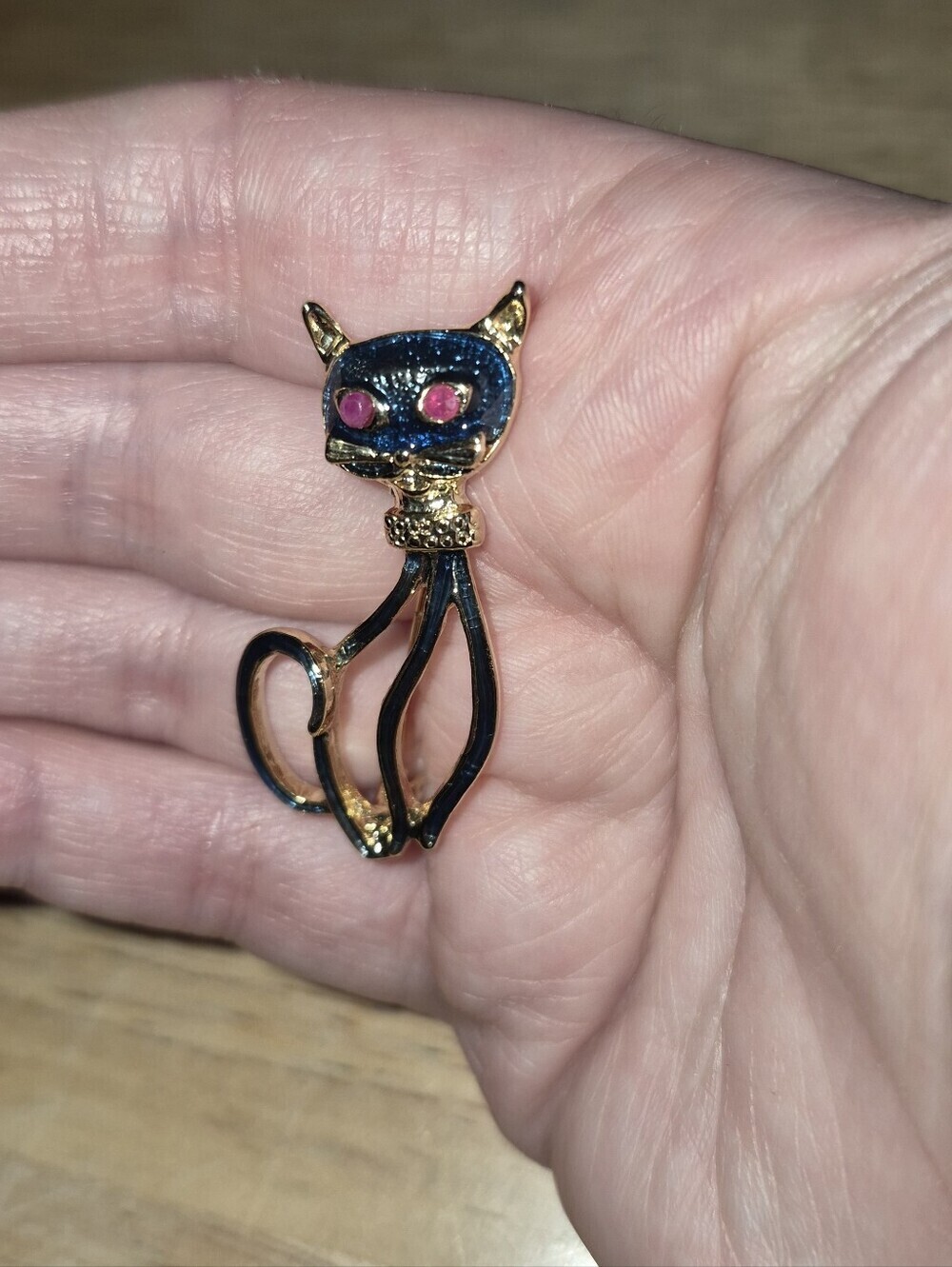 VTG Blue Enameled Goldtone SIAMESE CAT Brooch Costume Jewelry